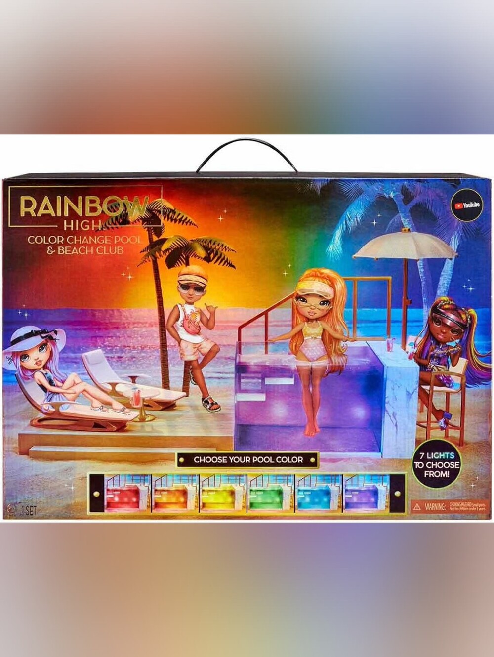 RAINBOW HIGH Color Change Pool & Beach Playset : 7-in-1 Light-Up-Multicolor Pool